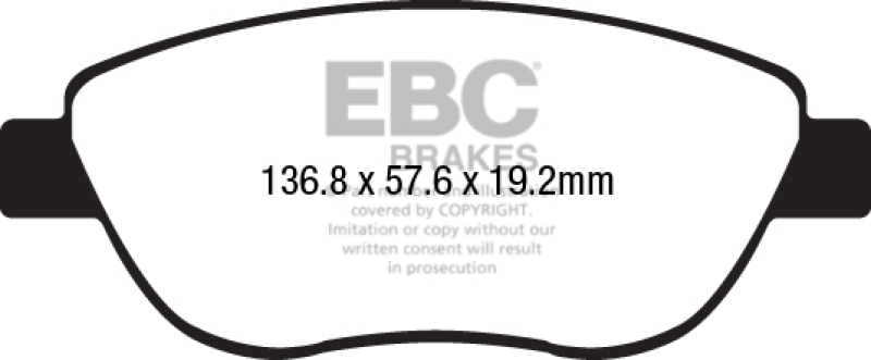 EBC 2014+ Fiat 500 1.4L Turbo Abarth Greenstuff Front Brake Pads thumbnail 5