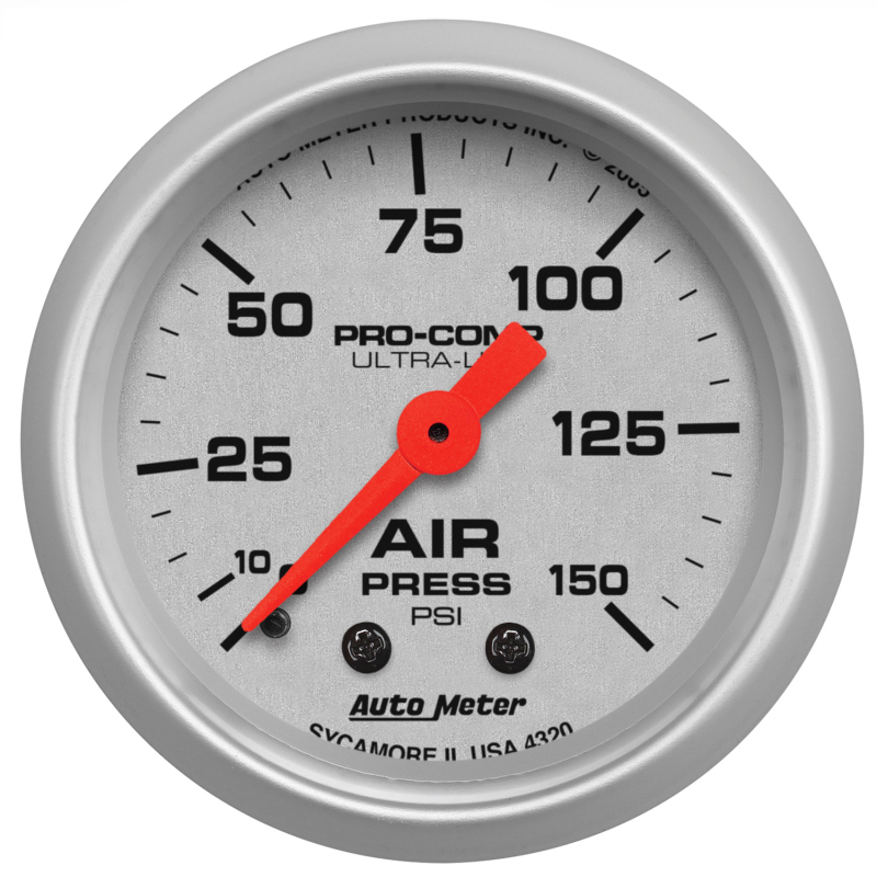 Autometer Ultra-Lite 2-1/16in 0-150 PSI Mechanical Air Pressure Gauge thumbnail 4