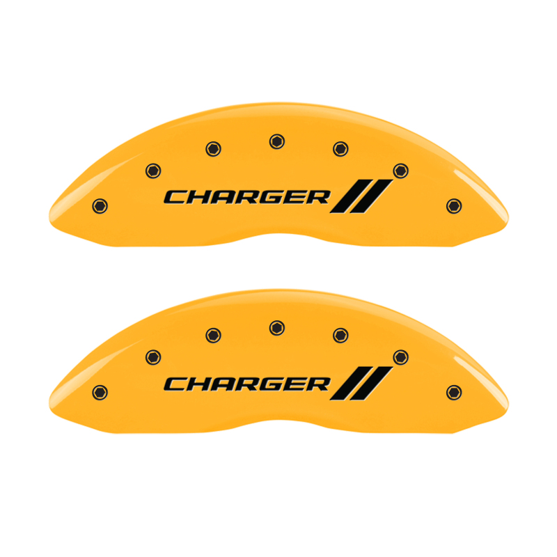 MGP 4 Caliper Covers Engraved Front & Rear With stripes/Charger Yellow finish black ch thumbnail 7