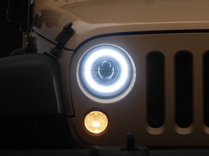 Raxiom 07-08 Jeep Wrangler JK Hi Output LED Headlights/Angel Eye DRL- Black Housing- Clear Lens thumbnail 7