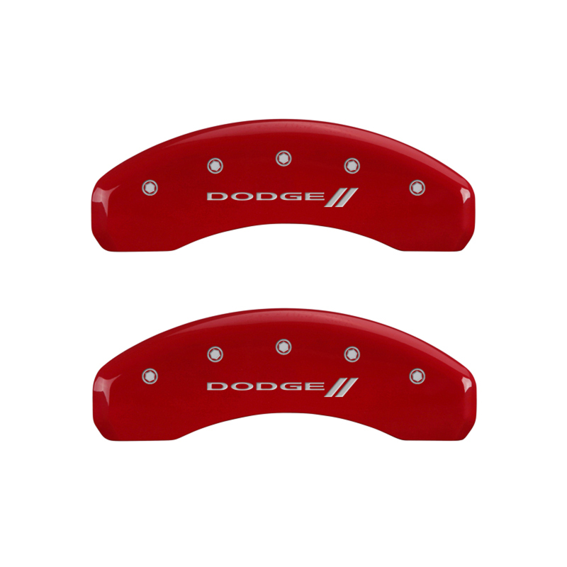 MGP 4 Caliper Covers Engraved Front & Rear With stripes/Dodge Red finish silver ch thumbnail 9