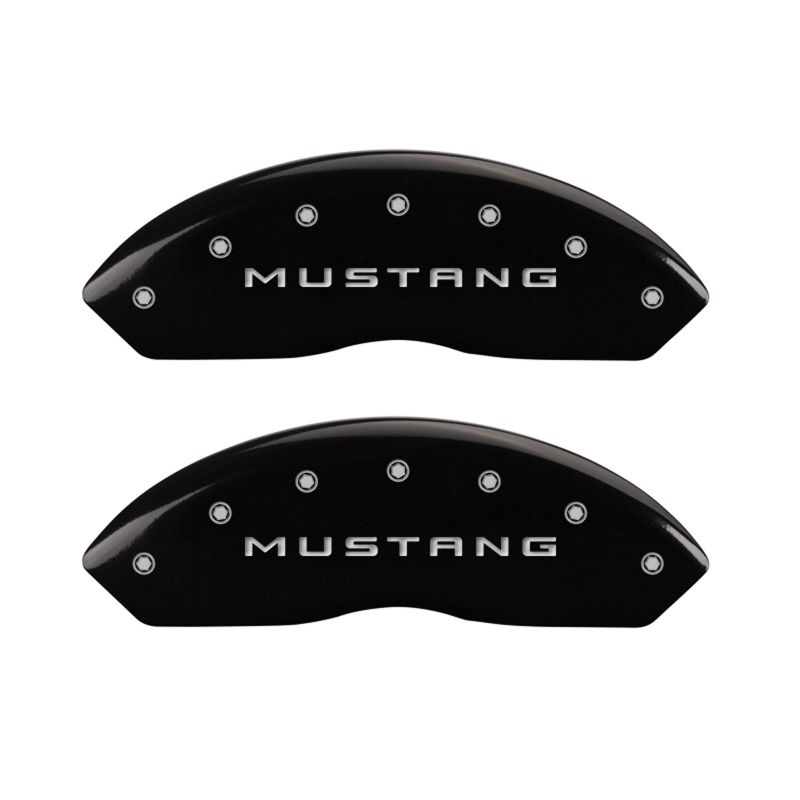 MGP 4 Caliper Covers Engraved Front Mustang Engraved Rear 37 Black finish silver ch thumbnail 2
