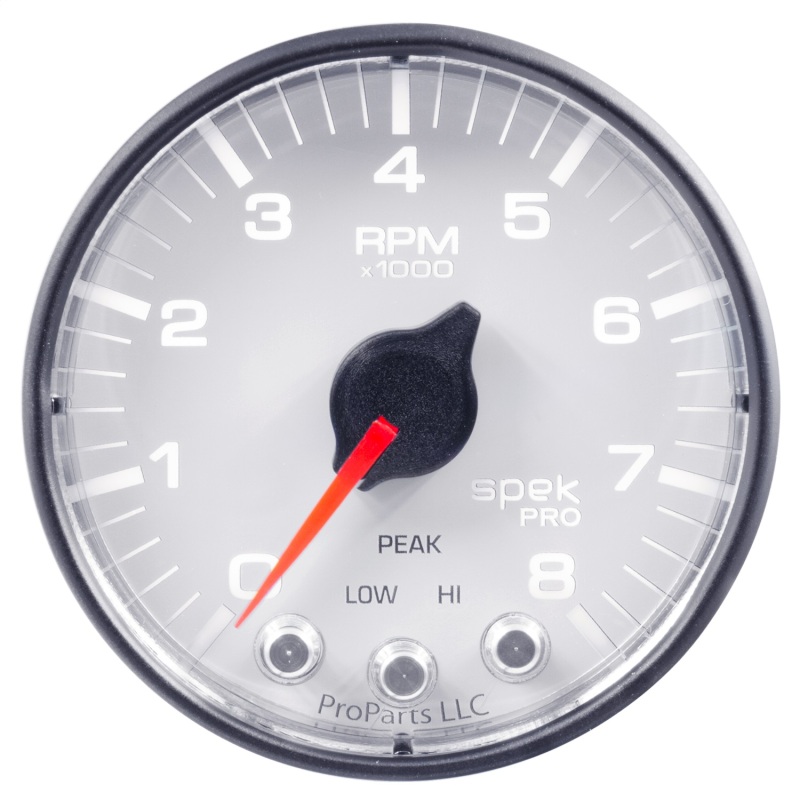 Autometer Spek-Pro Gauge Tach 2 1/16in 8K Rpm W/ Shift Light & Peak Mem Wht/Blk thumbnail 7