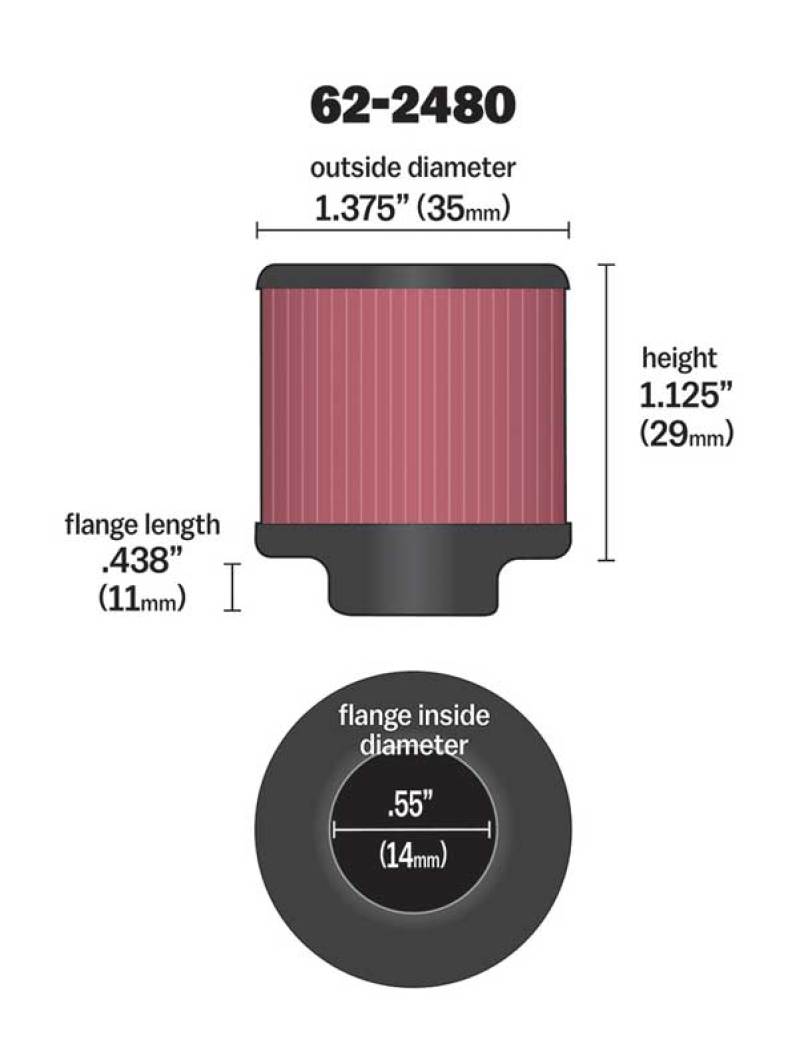 K&N Rubber Base Crankcase Vent Filter - 0.55in Flange ID 1.375in OD 1.125in Height thumbnail 8