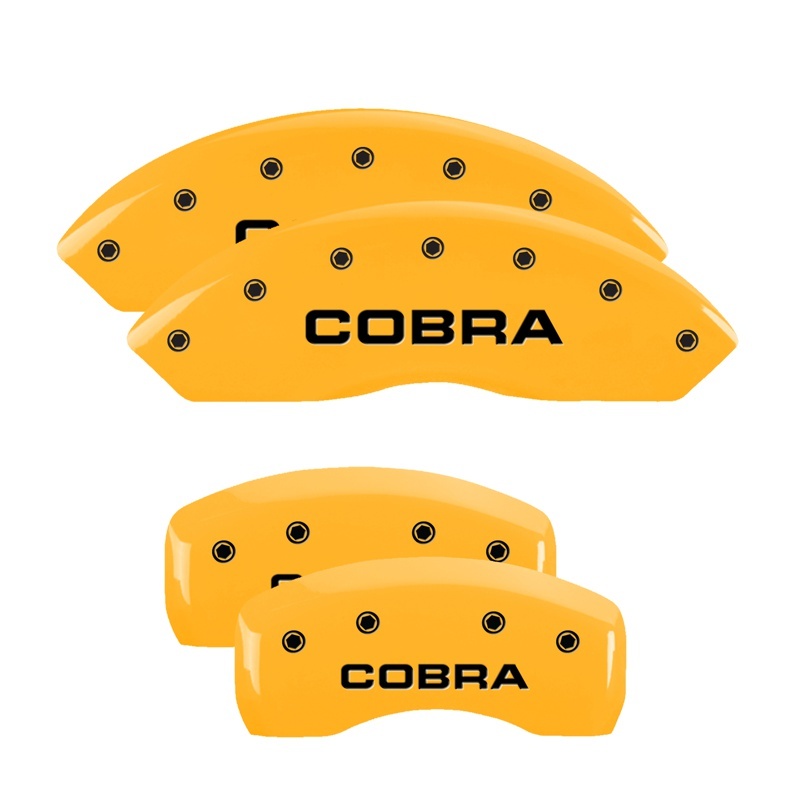 MGP 4 Caliper Covers Engraved Front & Rear Cobra Yellow Finish Black Char 2003 Ford Mustang thumbnail 6