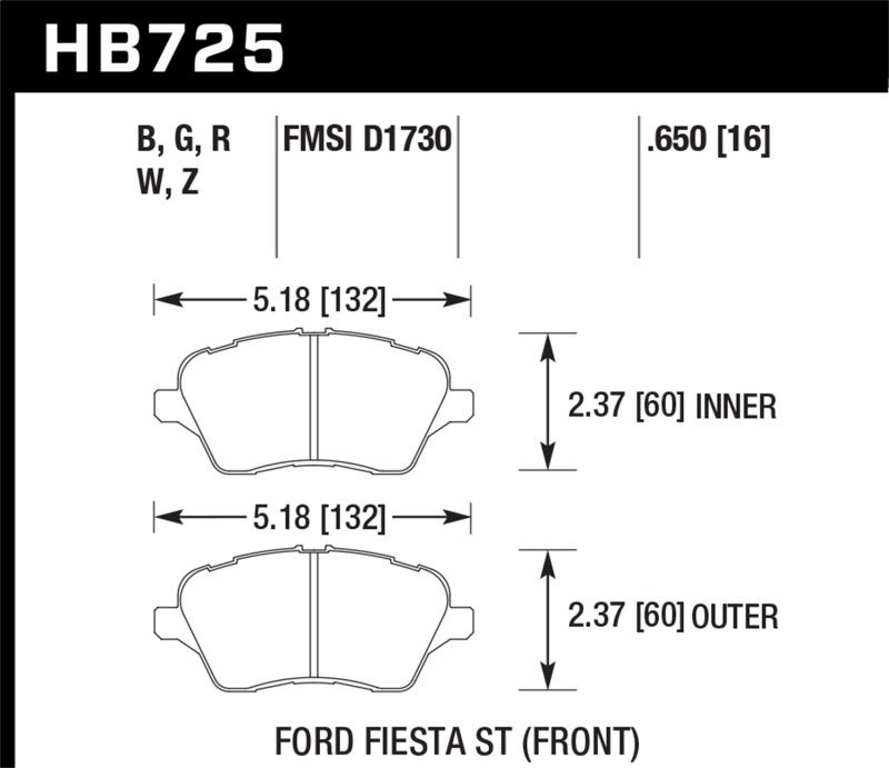 Hawk 2014 Ford Fiesta ST DTC-60 Front Brake Pads thumbnail 5