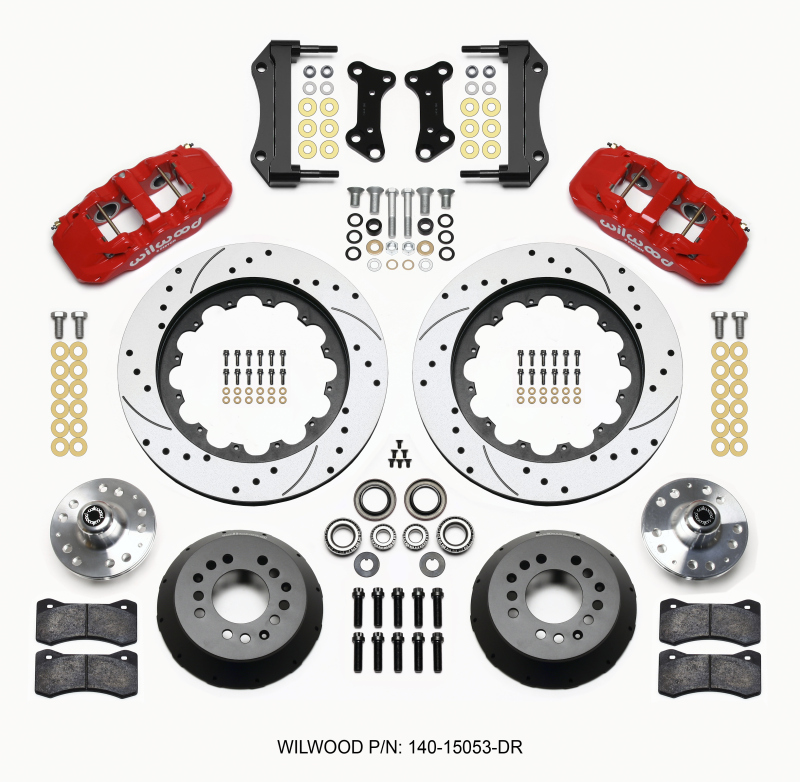 Wilwood AERO6 Front Hub Kit 15.00 Drilled Red 67-69 Camaro 64-72 Nova Chevelle