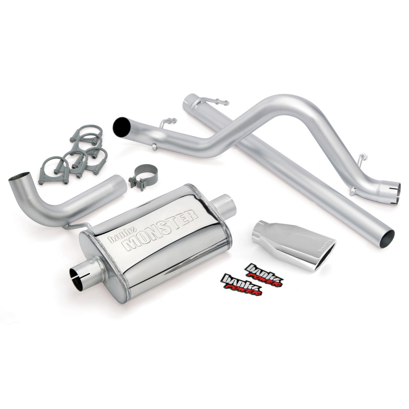Banks Power Monster Exhaust Systems for 2007-2011 WRANGLER - 51321 System, Exhaust, Cat-Back, Stainless, Natural, Single Exit, Rear Turndown, Chome Tip, Jeep, 3.8L, Wrangler, 2-Door, Kit thumbnail 3