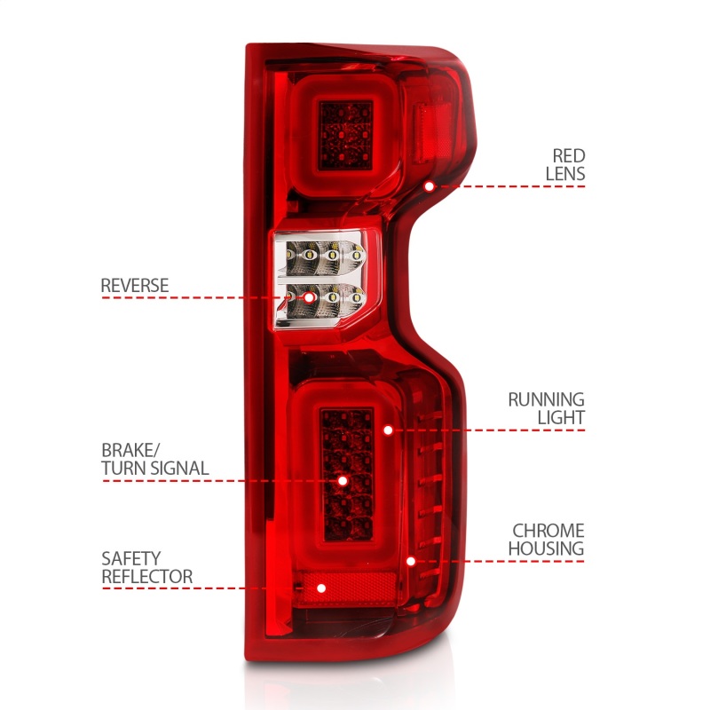 ANZO 19-21 Chevy Silverado Work Truck Full LED Taillights Chrome Housing Red Lens G2(w/C light Bars) thumbnail 9
