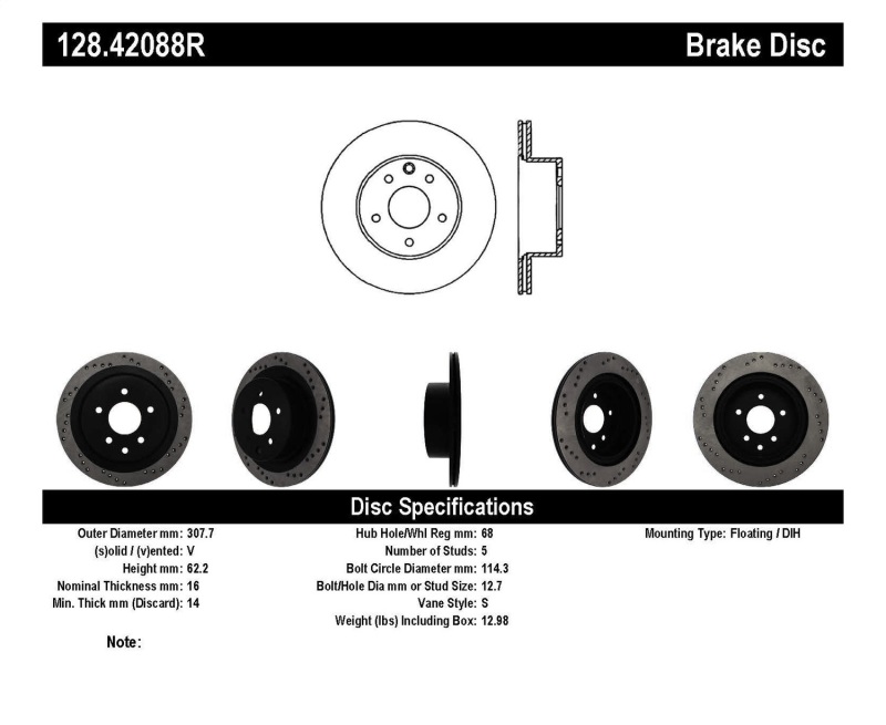 StopTech 08-09 Infiniti EX35 / 05-08 G35 / 09 G37 / 06-09 M35/M45 Drilled Right Rear Rotor thumbnail 3