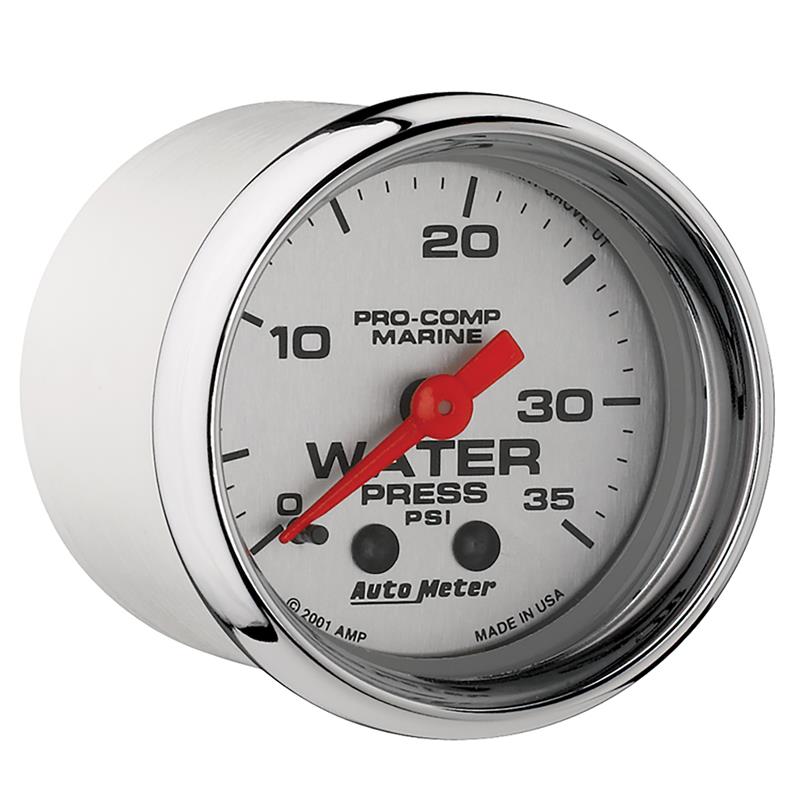 AutoMeter Pro-Comp Marine Analog Gauges 200772-35 Gauge, Marine, Water Presure, 2 1/16 in., 0-35 psi, Full Sweep, Silver Face, Red Pointer, Chrome Bezel, Mechanical, Each thumbnail 3