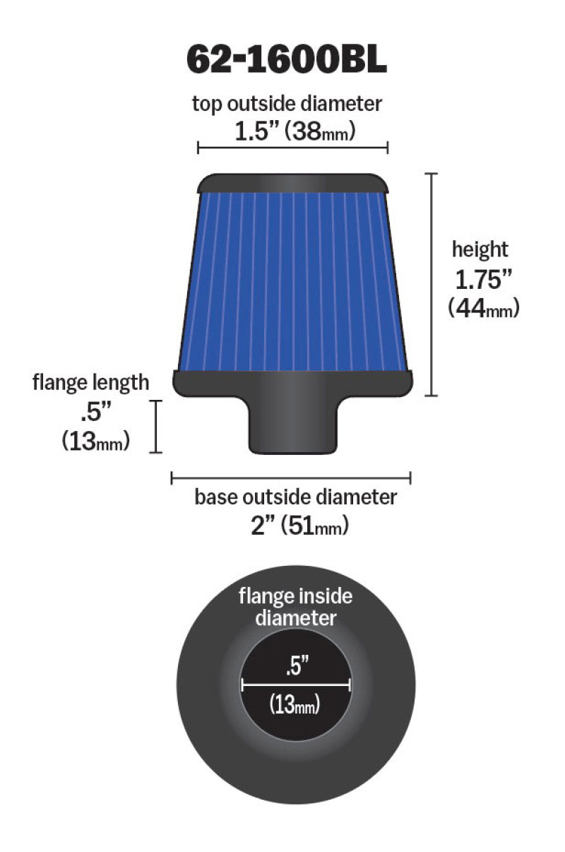 K&N 2in Base OD x .375in Flange ID x 1.75in H Rubber Base Crankcase Vent Filter - Blue thumbnail 9