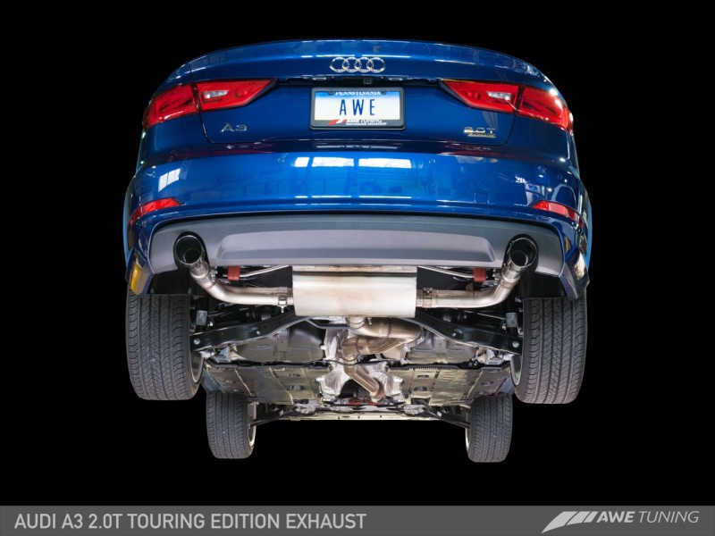 AWE Tuning Audi 8V A3 Touring Edition Exhaust - Dual Outlet Diamond Black 90 mm Tips thumbnail 3