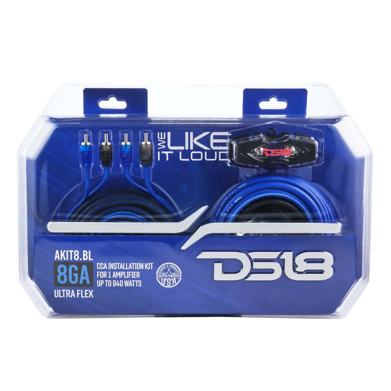 DS18 8-GA Amplifier Install Kit Advance- Blue