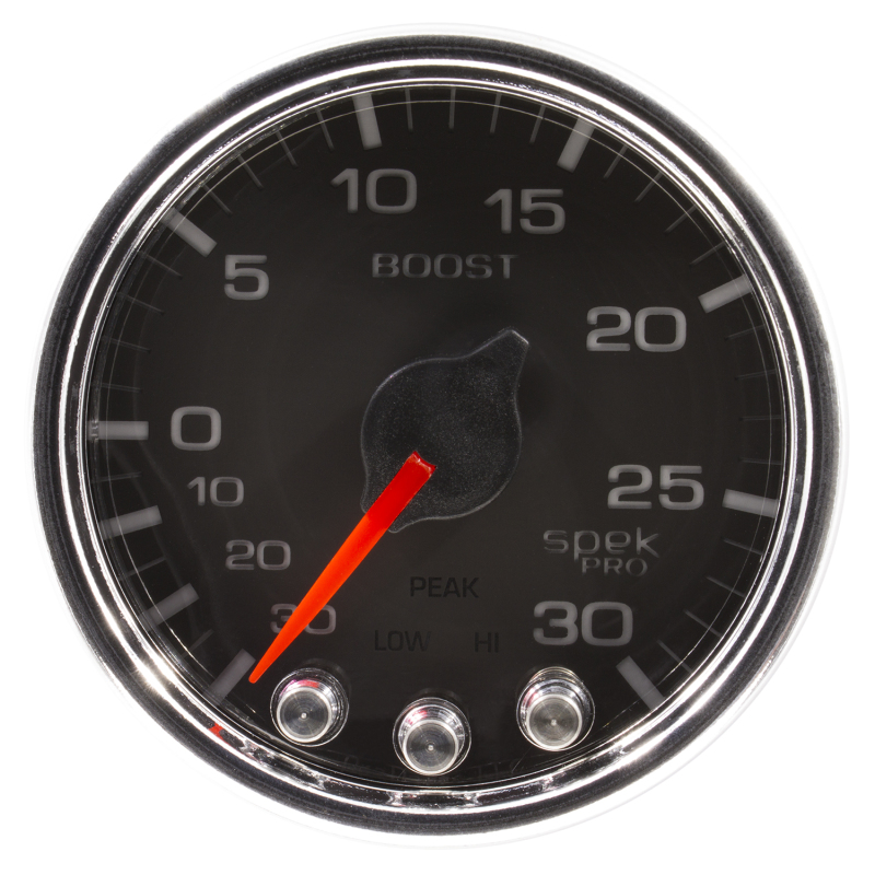 Autometer Spek-Pro Gauge Vac/Boost 2 1/16in 30Inhg-30psi Stepper Motor W/Peak & Warn Black/Chrome thumbnail 7
