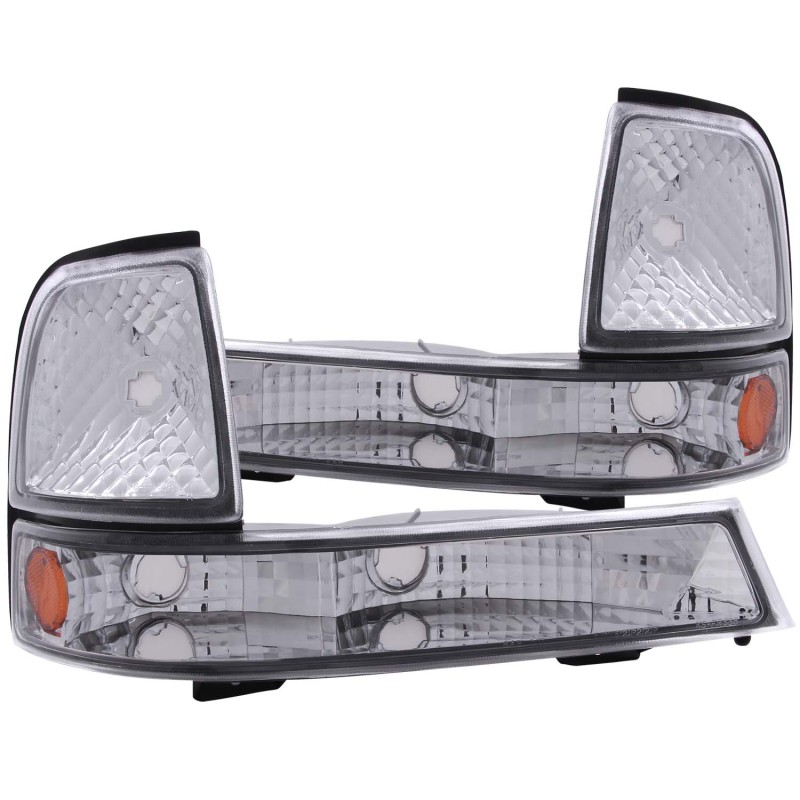ANZO 1998-2000 Ford Ranger Euro Parking Lights Chrome w/ Amber Reflector thumbnail 2