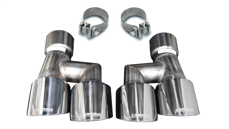 Corsa 18-23 4.0in Twin Tip Polished Pro-Series Tip Kit Fits No-Valve Mustang Exhaust Clamps Inc thumbnail 3