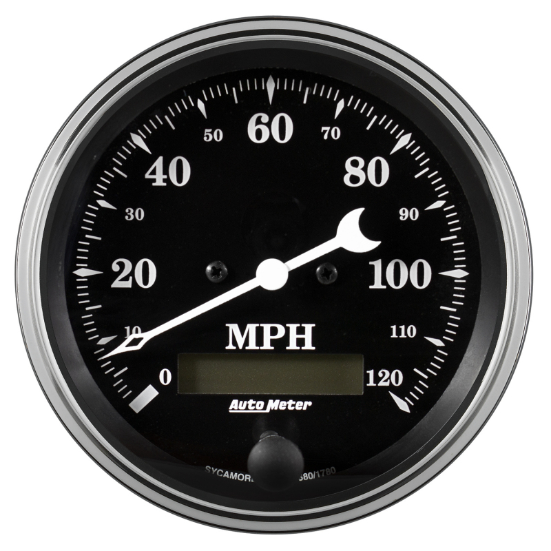 Auto Meter Gauge Speedo. 3 3/8in 120mph Elec. Prog. w/ LCD Odo Old Tyme Black thumbnail 5