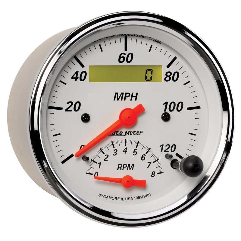 AutoMeter Gauge Tach/Speedo 3-3/8in. 120MPH & 8K RPM Elec. Program. Arctic White thumbnail 8