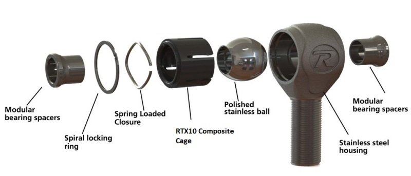 RideTech R-Joints 11009519 Rod Ends, R-Joint, 3/4 in.-16 Threads, Four LH Threads, Four RH Threads, 1.800 in. Thread Length, 0.625 in. Bore, Stainless Steel, Polished, Set of 8 thumbnail 4
