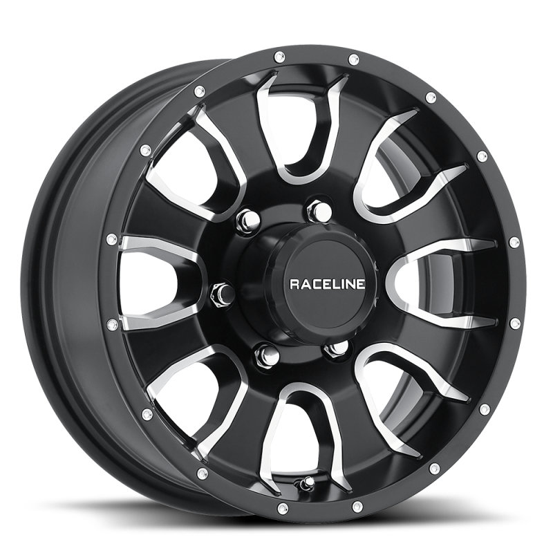 Raceline 860M Mamba 16x6in / 8x165.1 BP / 0mm Offset / 4.90mm Bore - Black & Machined Wheel thumbnail 3