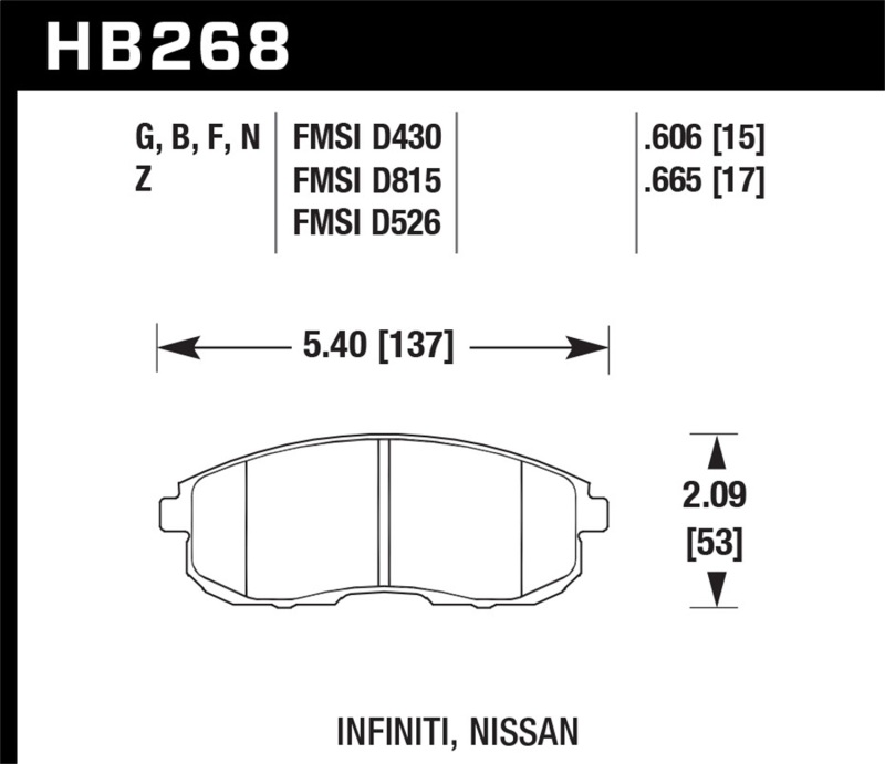 Hawk 03-04 G35/03-05 G35X/ 02-05 350z w/o Brembo DTC-60 Race Front Brake Pads thumbnail 5