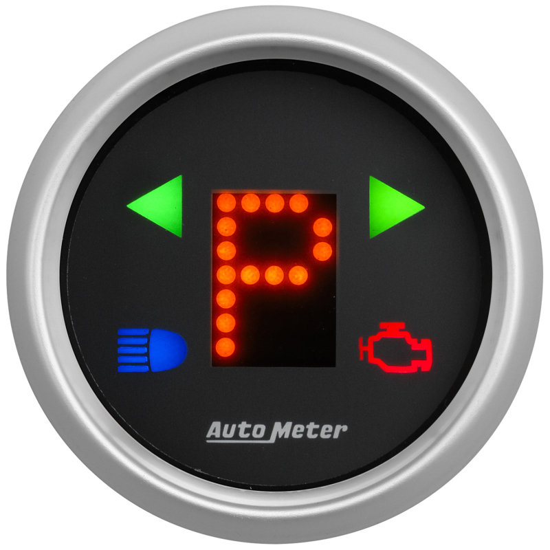 AutoMeter Gauge Gear Pos 2-1/16in. Incl Indicators Black Dial Red Led Silver Bezel thumbnail 5