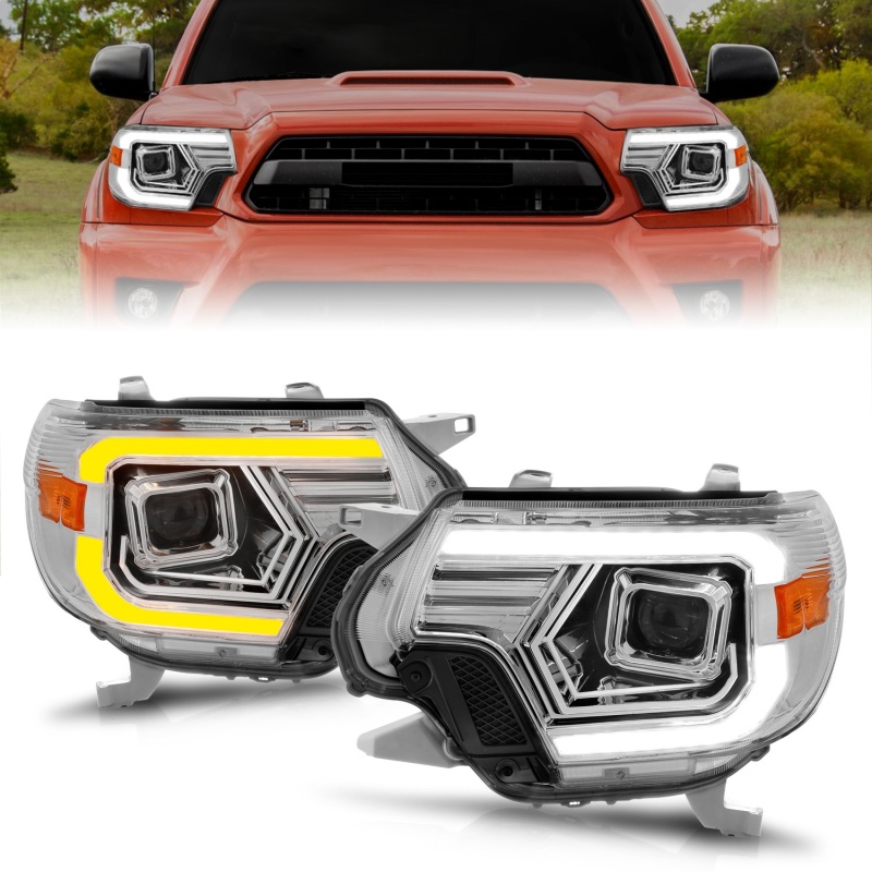 ANZO 12-15 Toyota Tacoma Projector Headlights - w/ Light Bar Switchback Chrome Housing thumbnail 7