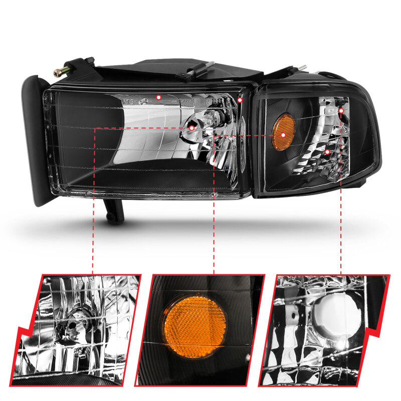 ANZO 1994-2001 Dodge Ram Crystal Headlights Black thumbnail 9