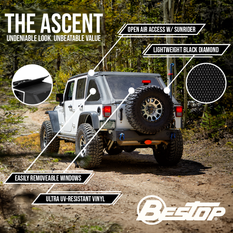 Bestop 07-18 Jeep Wrangler JK 4-Door Ascent (Black Diamond) thumbnail 2