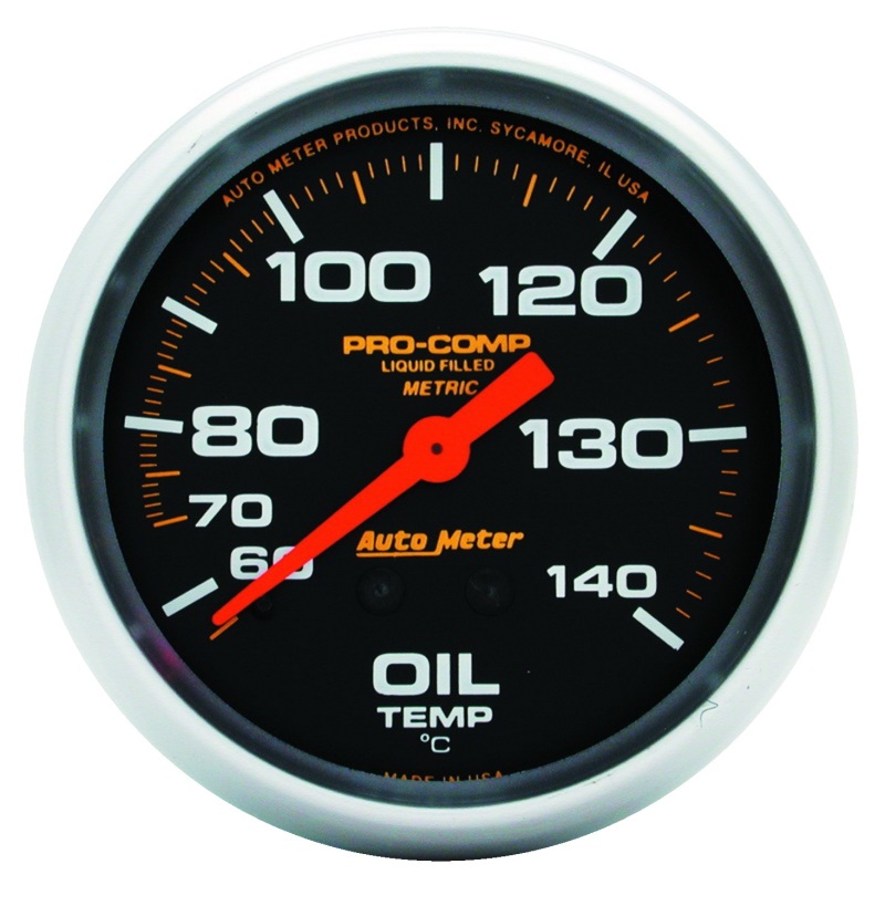 Autometer Liquid Filled Mechanical 66.7mm 140-280 deg F Oil Temperature Gauge Includes 6 ft Tubing