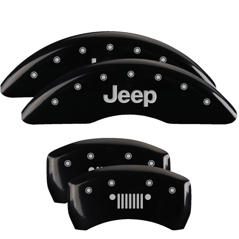 MGP 4 Caliper Covers Engraved Front JEEP Engraved Rear JEEP Grill logo Black finish silver ch thumbnail 7