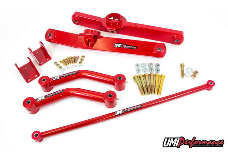 UMI B-Body rear control arm kit—bolt-on upgrade, poly bushings, USA made.