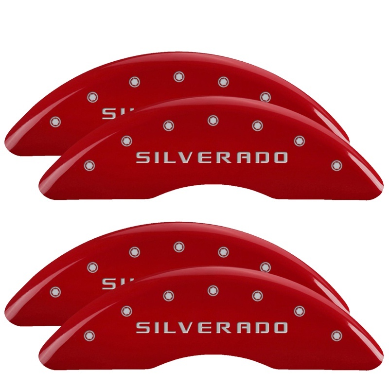 MGP 4 Caliper Covers Engraved Front & Rear Silverado Red finish silver ch thumbnail 4