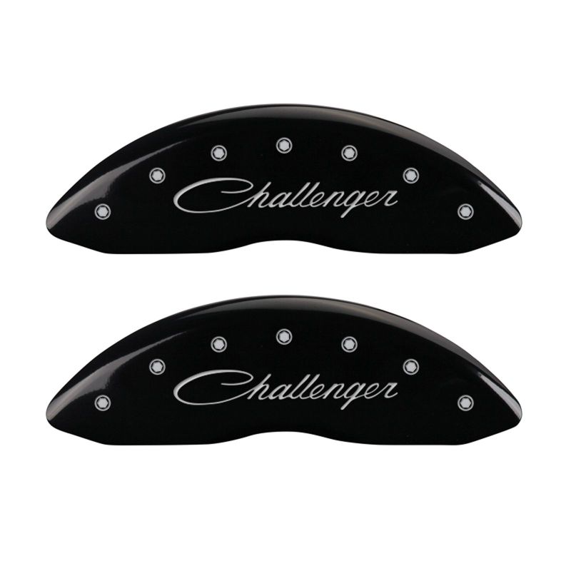 MGP 4 Caliper Covers Engraved Front & Rear Cursive/Challenger Black finish silver ch thumbnail 5