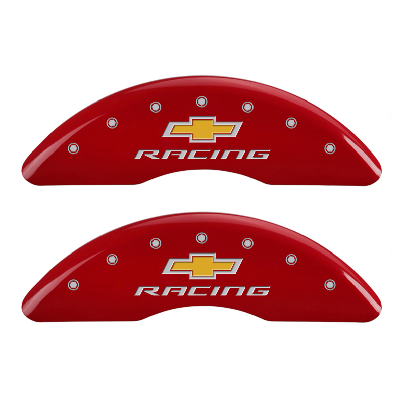 MGP 4 Caliper Covers Engraved Front & Rear Chevy Racing Red Finish Silver Char 2016 Chevrolet Camaro thumbnail 4