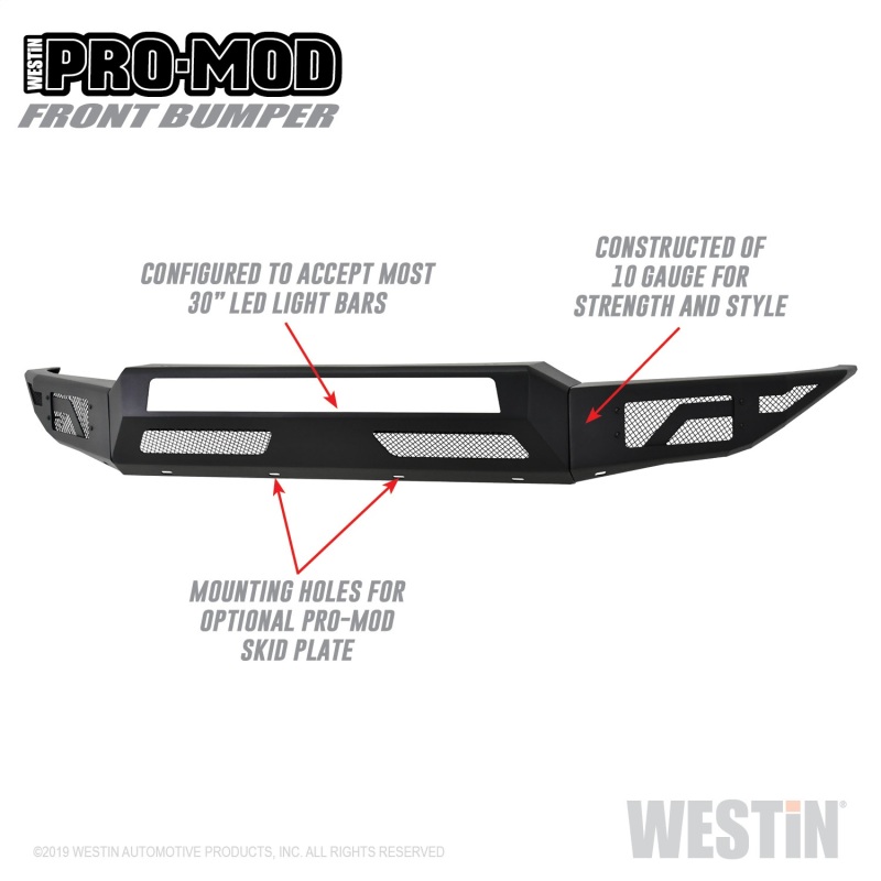 Westin Pro-Mod Front Bumpers for 2017-2022 F-250 SUPER DUTY, F-350 DUTY - 58-41175 Bumper, Pro-Mod, Fabricated, Steel, Black Textured Powdercoated, Ford, Each thumbnail 9