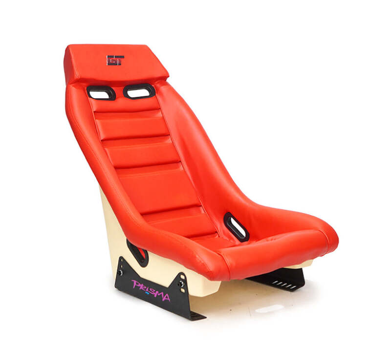 NRG GT Retro Bucket Seat - Red PVC Leather Red Stitching Off-White Fiberglass Back thumbnail 3