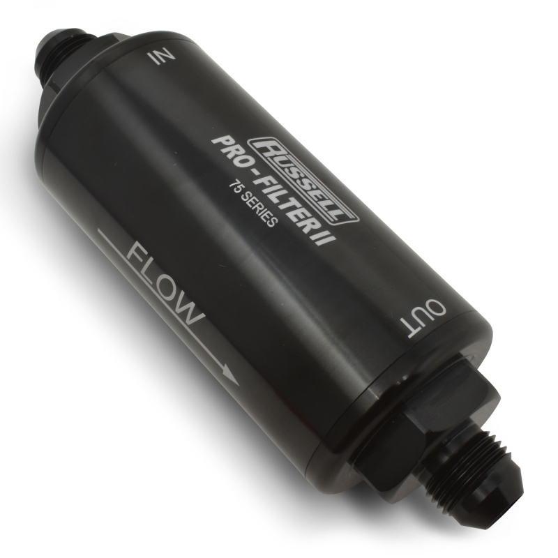 Russell ProFilter 2 100 Microns Fuel Filter with -6 AN Inlet Size 750610 Filter, Pro-Filter 2, 75 Series, Male In/Out, Microns, 6.25 in. Length, Aluminum, Black, Each thumbnail 7