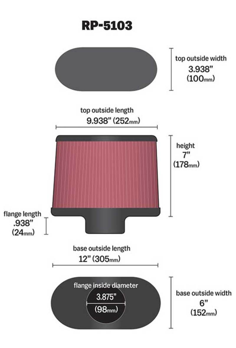 K&N Universal Filter with Carbon Fiber Top & Base-12in Base O/S Length x 6in Base O/S Width x 7in H thumbnail 4