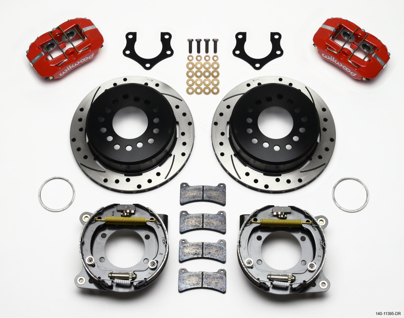 Wilwood Dynapro Low-Profile 11.00in P-Brake Kit Drill-Red Mopar/Dana 2.36in Off w/Snap Ring Bearing