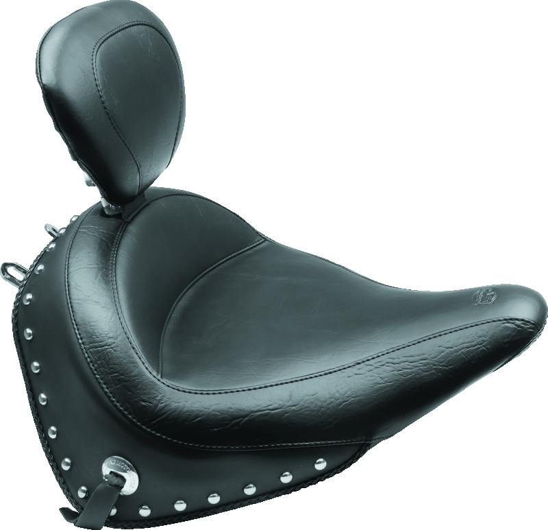Mustang 00-15 Harley Softail Std Rear Tire Wide Touring Solo Seat w/Driver Backrest Studs- Black