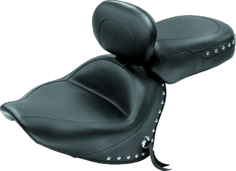 Mustang 07-17 Yamaha V-Star 1300,1300 Tourer Wide 2PC Seat w/ Driver Backrest Studs- Black