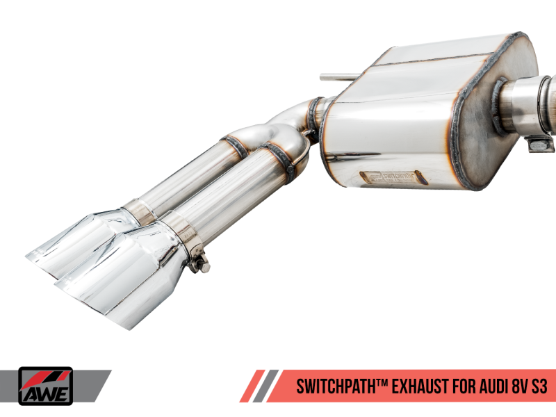 AWE Tuning Audi 8V S3 SwitchPath Exhaust w/Chrome Silver Tips 102mm thumbnail 7