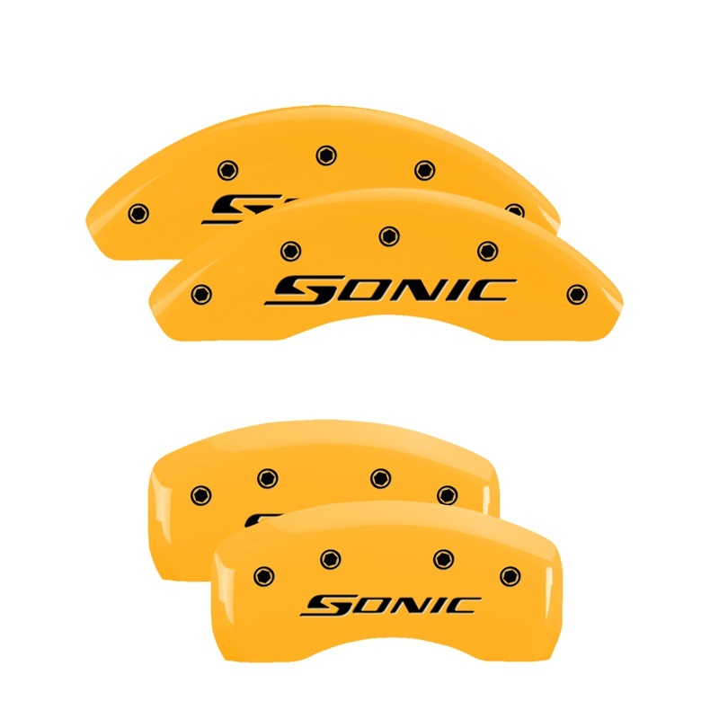 MGP 4 Caliper Covers Engraved Front & Rear Sonic Yellow finish black ch thumbnail 7