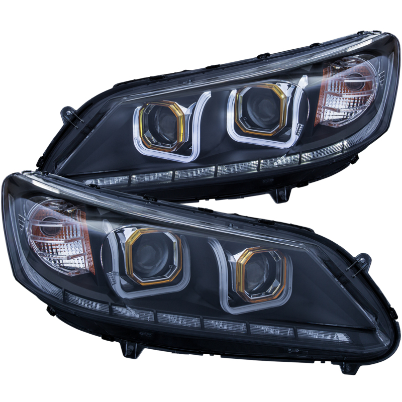 ANZO 2013-2015 Honda Accord (4dr ONLY) Projector Headlights w/ U-Bar Black thumbnail 6