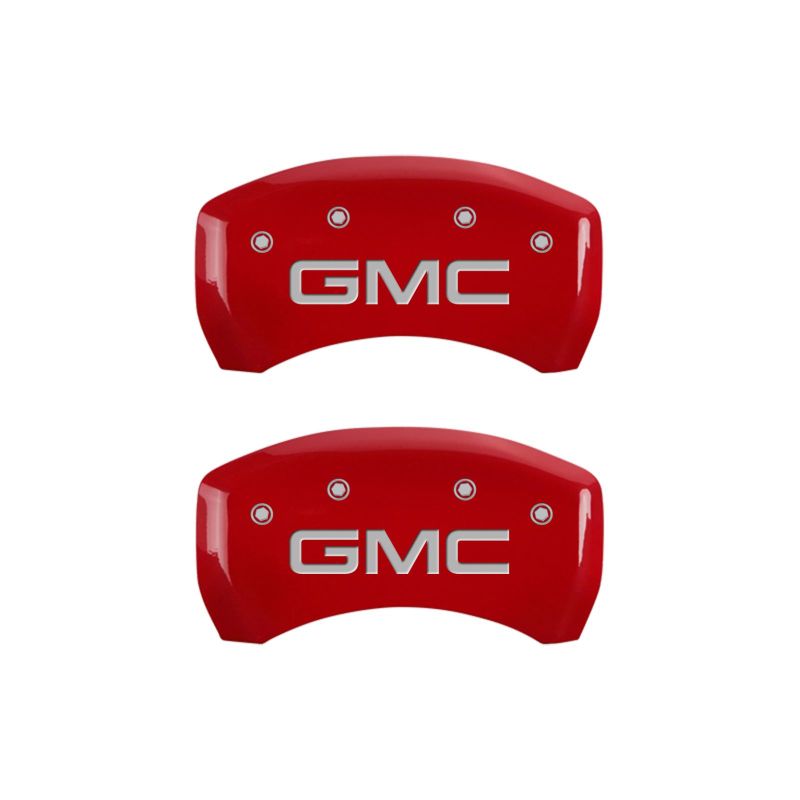MGP 4 Caliper Covers Engraved Front & Rear GMC Red Finish Silver Char 2019 GMC Arcadia thumbnail 9