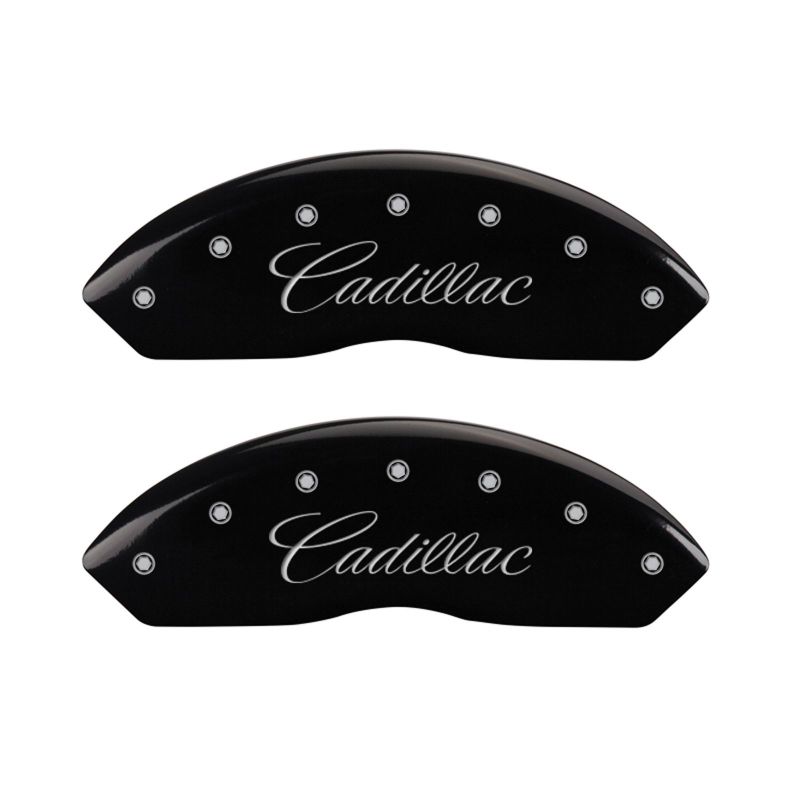 MGP 4 Caliper Covers Engraved F & R Cursive/Cadillac Black Finish Silver Char 2017 Cadillac XT5 thumbnail 7