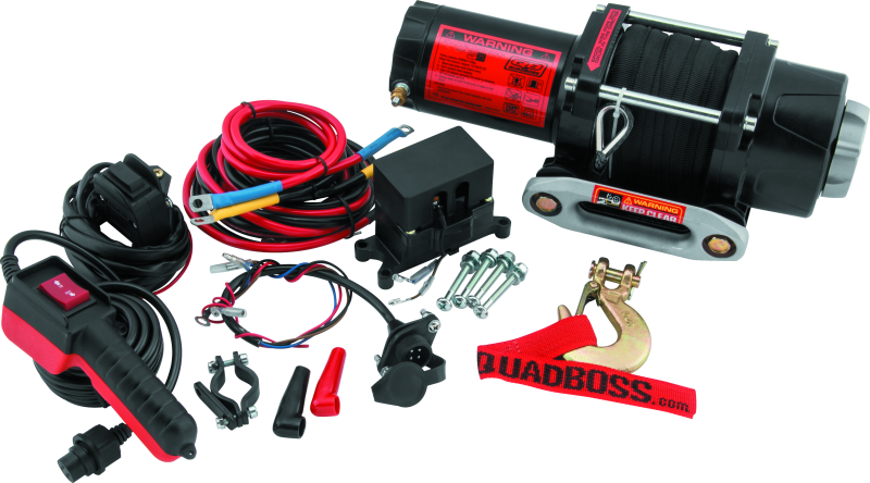 2,500 lbs. Quadboss Winch 608701 Winch, Electric, Pull Rating, Roller Fairlead, 39 ft. Synthetic Rope Length, Handlebar Remote, Kit thumbnail 2