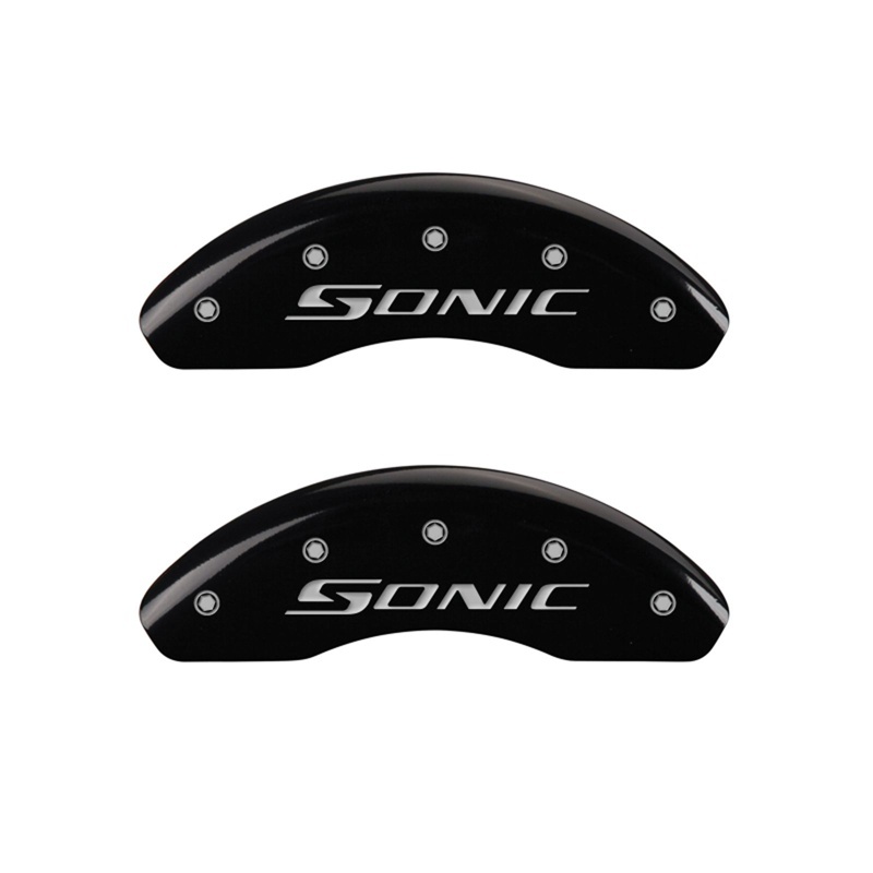 MGP Front set 2 Caliper Covers Engraved Front Sonic Black finish silver ch thumbnail 3